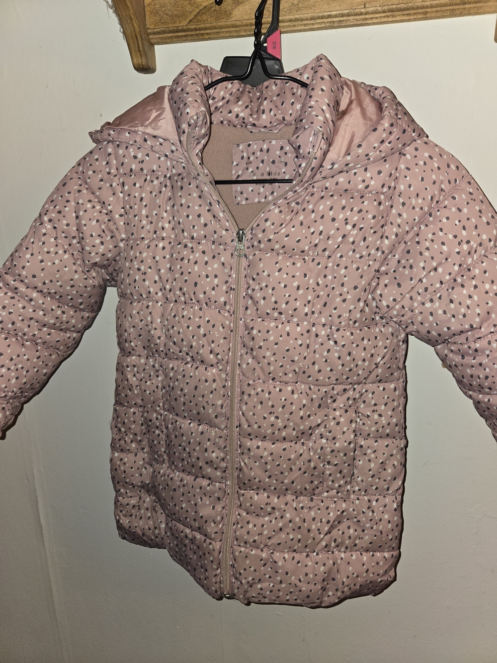 Girls' Hooded Pink Dot-Print Puffer Jacket